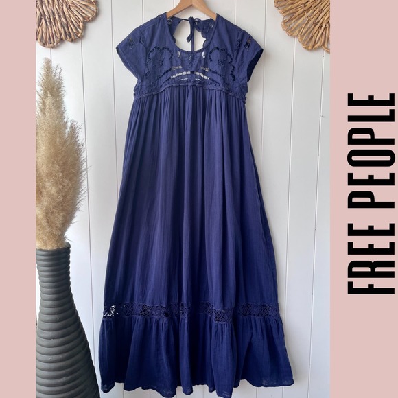 Free People dress maxi eyelet crochet embroidery floral spring summer boho - Picture 4 of 9